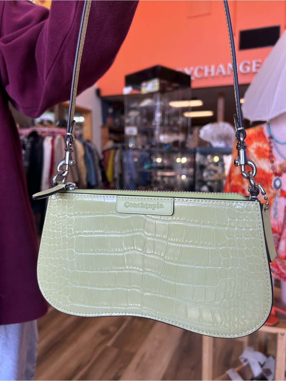 Coachtopia Small Wavy Shoulder Bag in Croc Embossed